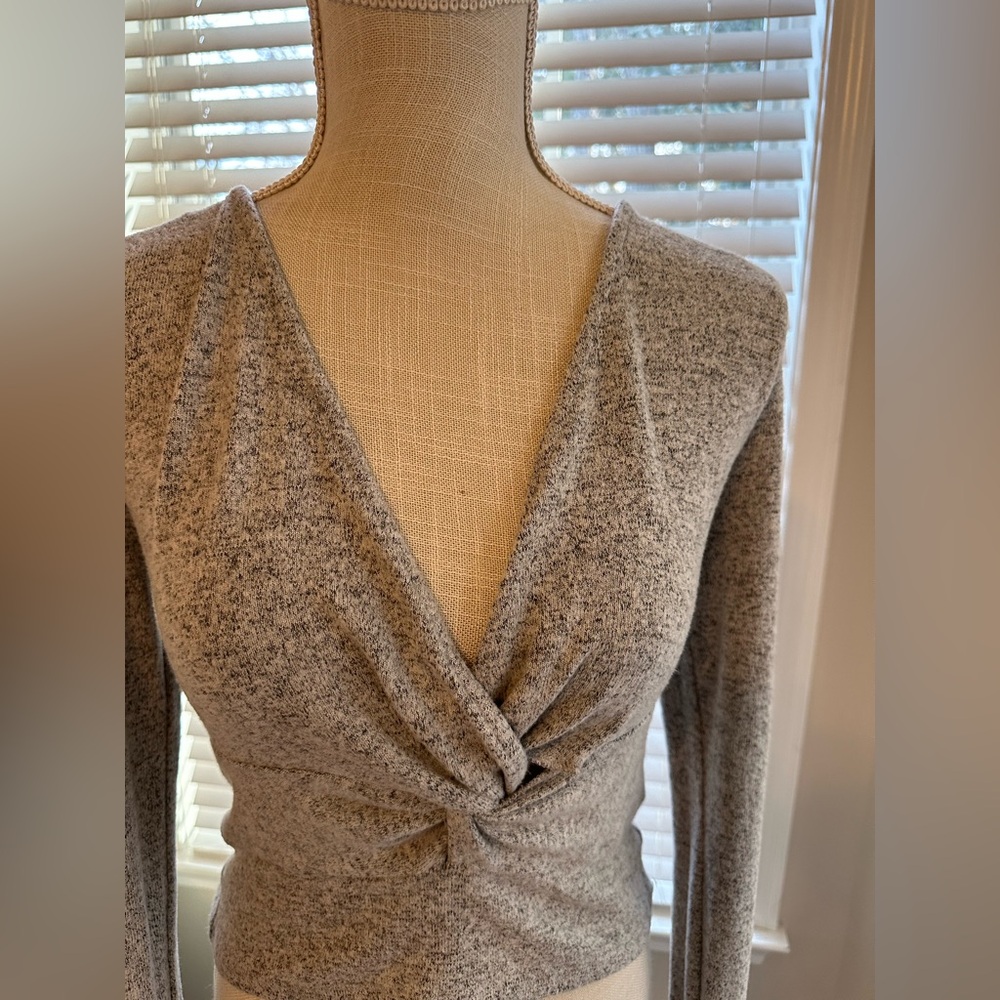 Free People Gray Long Sleeve Twist Front Top - Picture 2 of 5